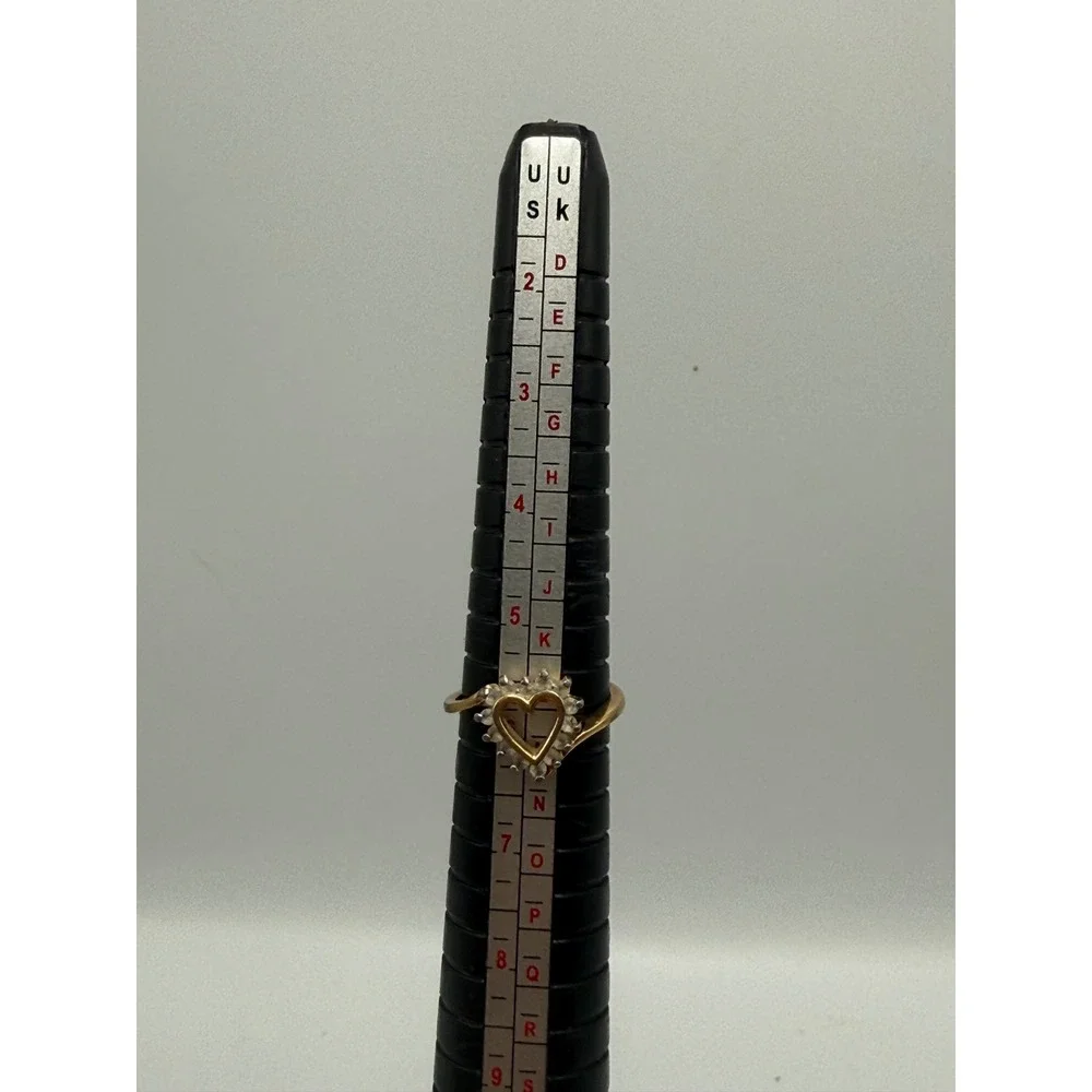 Vintage 14K GE Gold Electroplate Heart Ring Cubic Zirconia Size 6.25